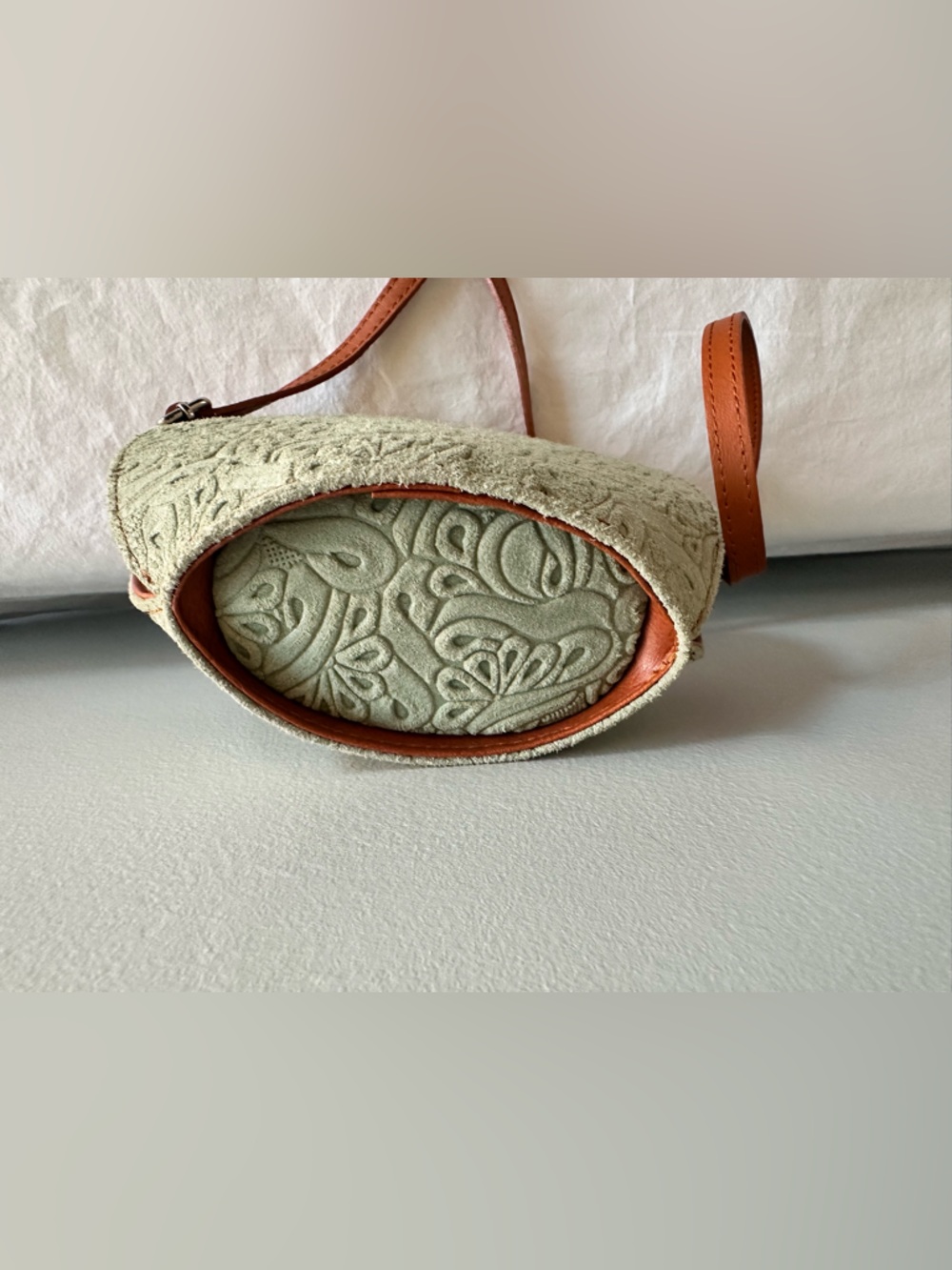Genuine Leather Suede Embossed Leather Crossbody Bag Made and Purchased In Italy - Picture 5 of 11